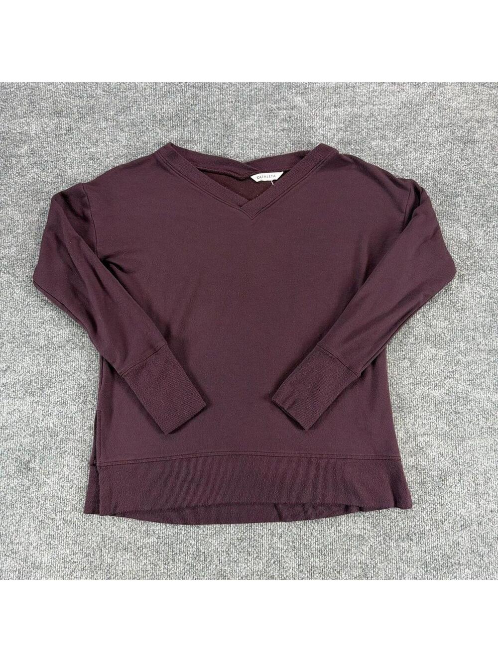 Athleta Plum V-Neck Long Sleeve Pullover Sweatshirt - Athleisure, Activewear